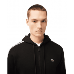 achat Sweatshirt zippé à capuche Lacoste Homme classic fit Noir détails logo