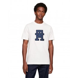 achat T-shirt Tommy Hilfiger Homme MONOGRAM APPLIQUE Blanc look détails