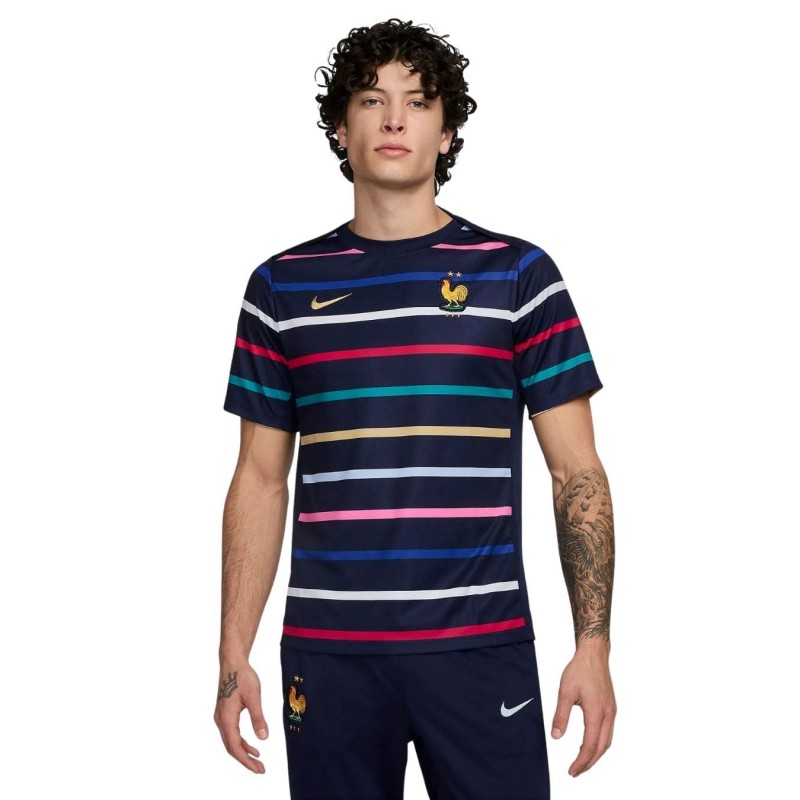 Maillot d'avant-match de l'Equipe de France Nike Homme ACADEMY PRO DOMICILE à rayures